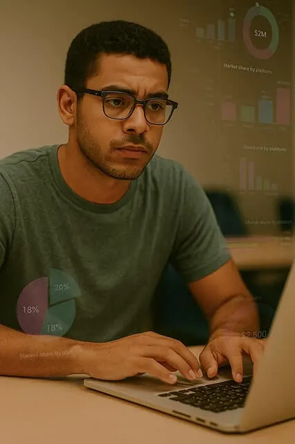 Aluno ou profissional do curso de Administração em atividade prática