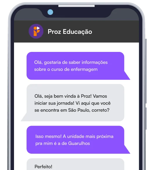 Conversa de WhatsApp com um atendente da Proz sobre o curso de Enfermagem